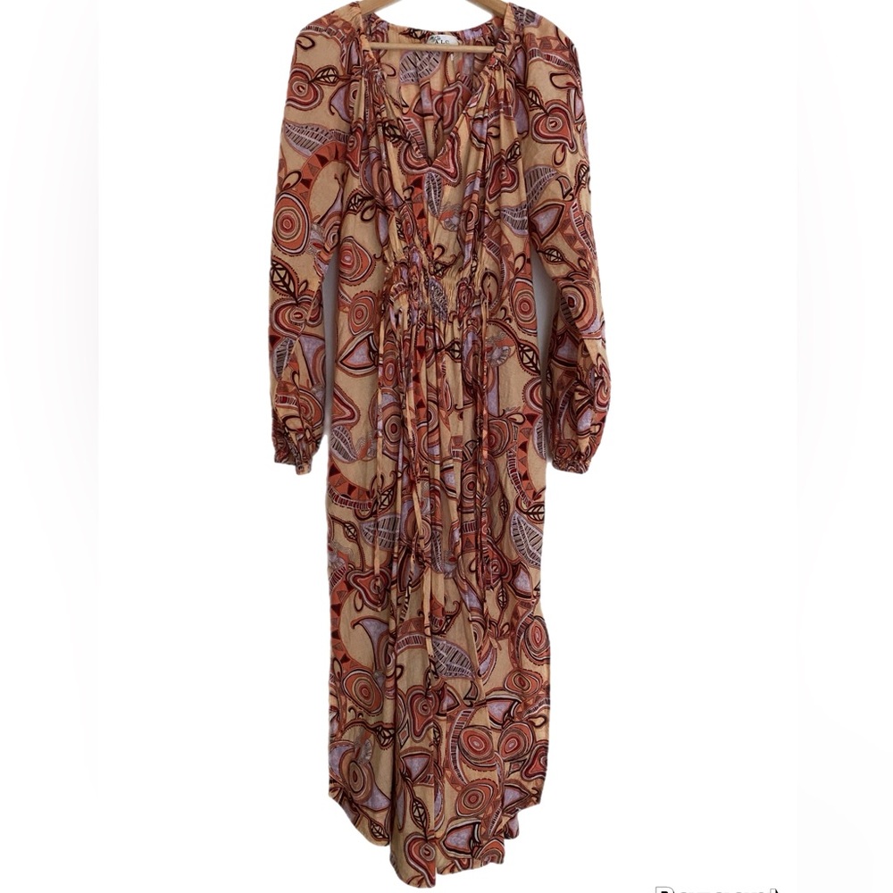 A.L.C. Revolve Lightweight Cotton Maxi Print Orange Brown Dress Medium Large